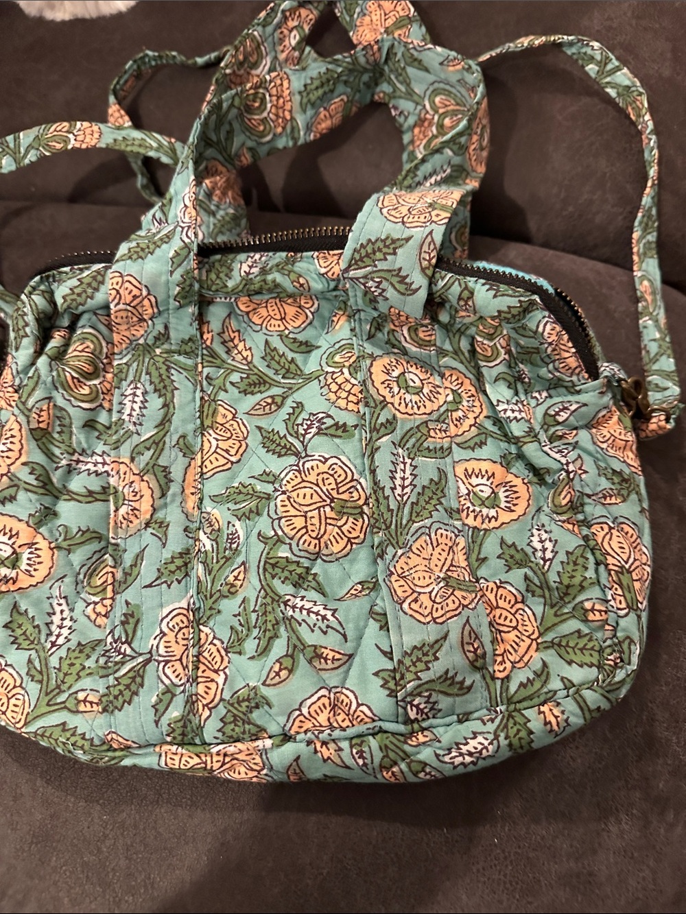 Quilted Floral Shoulder Bag in Teal and Peach by karma Highway